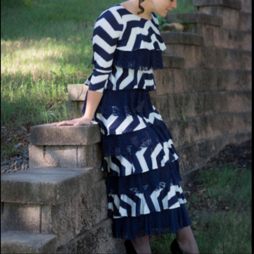 Dainty Jewells Navy and White Chevron Maxi Dress